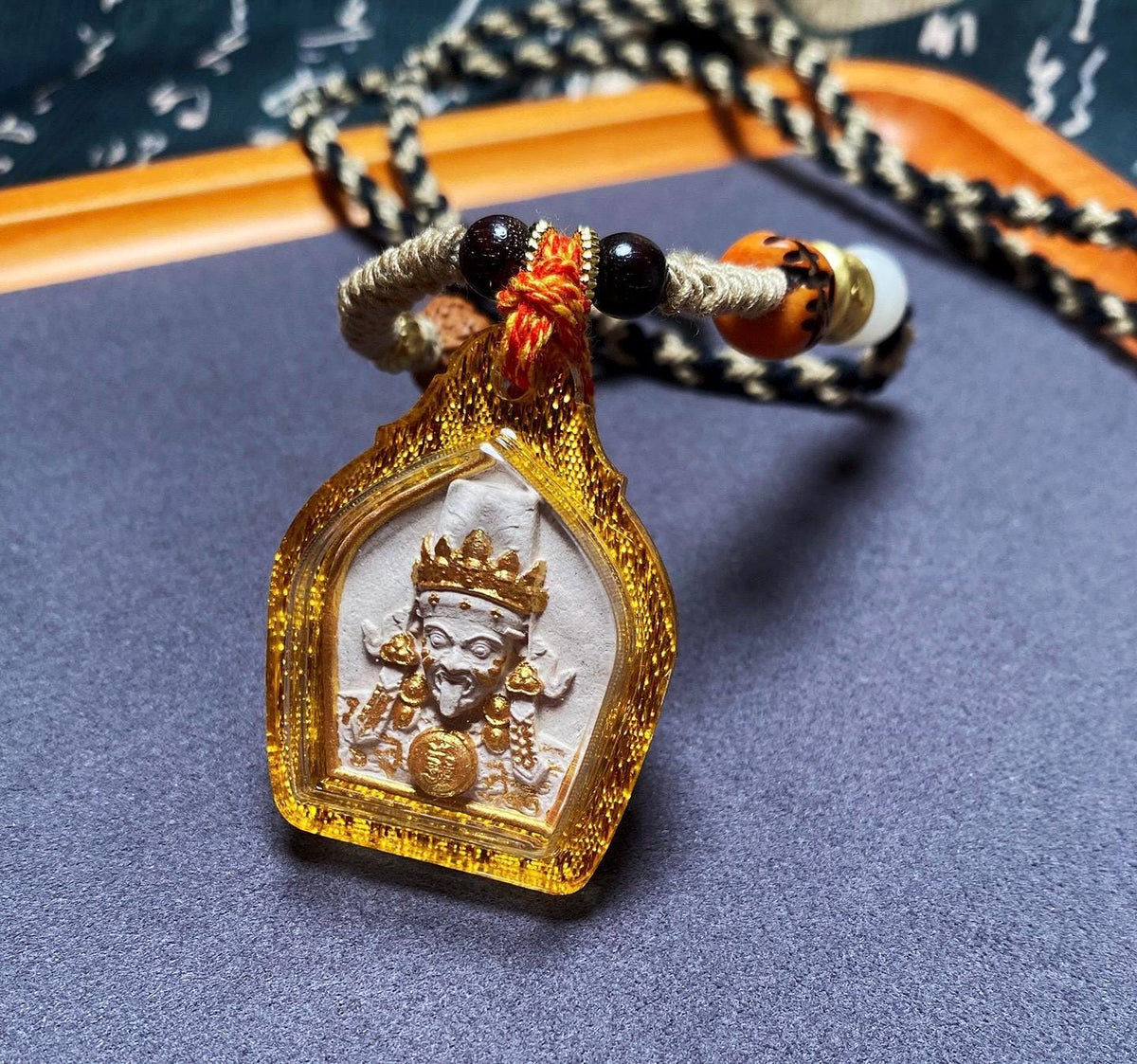 Hand Painted Palden Lhamo Tsa Tsa Pendant, Tibetan Buddhist Holy Ash Medicinal Amulet, Miniature Thangka Necklace, Meditation Protection