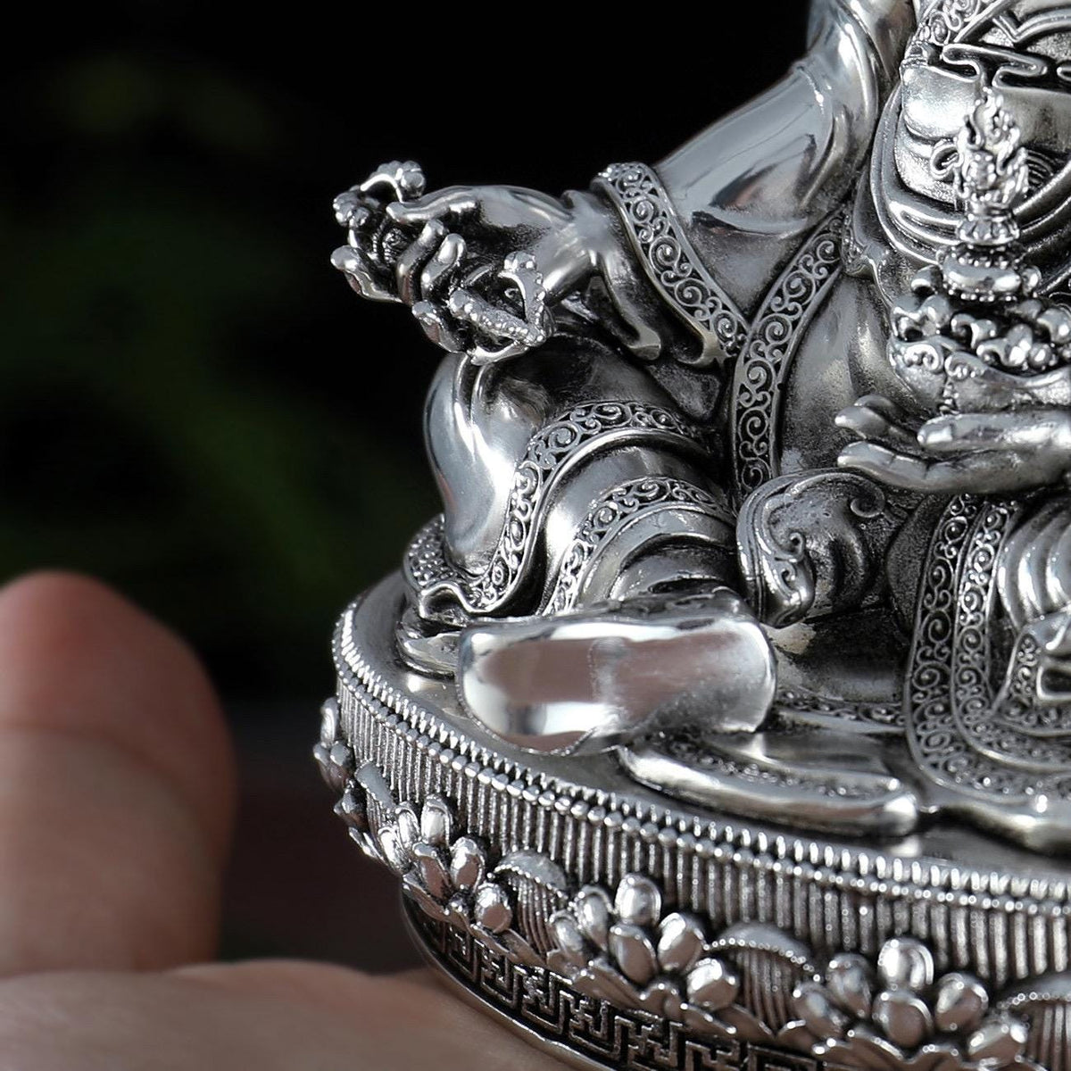 Padmasambhava Statue Guru Rinpoche Tibetan Buddhist Buddha, Silver Plated White Copper Guru Rinpoche Figurine, Altar Shrine Meditation Decor