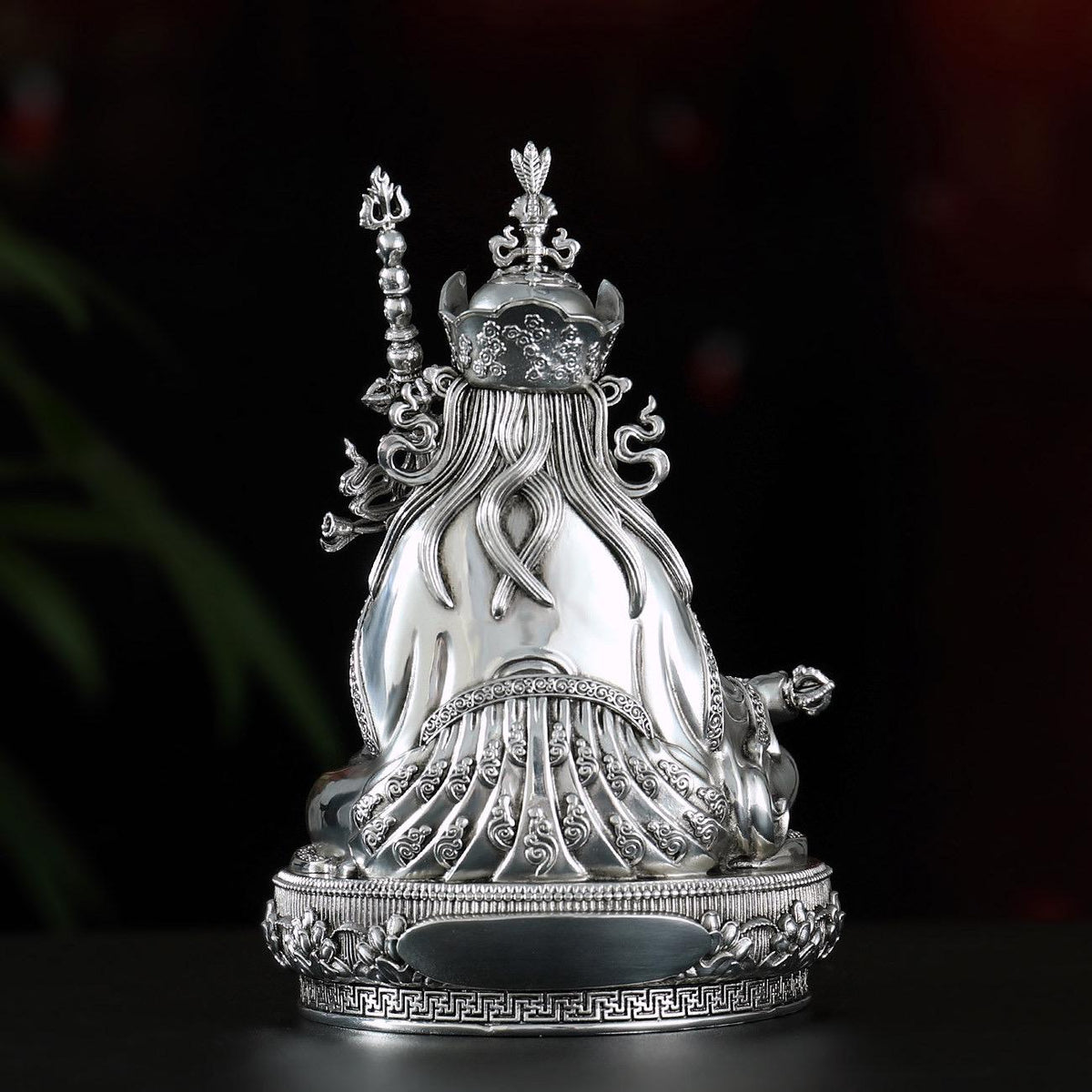 Padmasambhava Statue Guru Rinpoche Tibetan Buddhist Buddha, Silver Plated White Copper Guru Rinpoche Figurine, Altar Shrine Meditation Decor