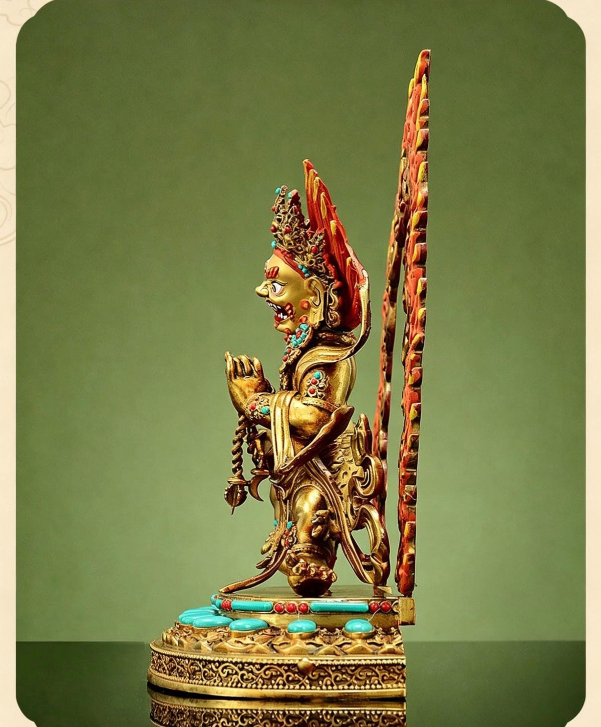 Gilt Brass Vajrapani Statue Wrathful Tibetan Buddhist Deity Mahabala Home Altar Decor Turquoise Inlaid Protection Guardian Bodhisattva