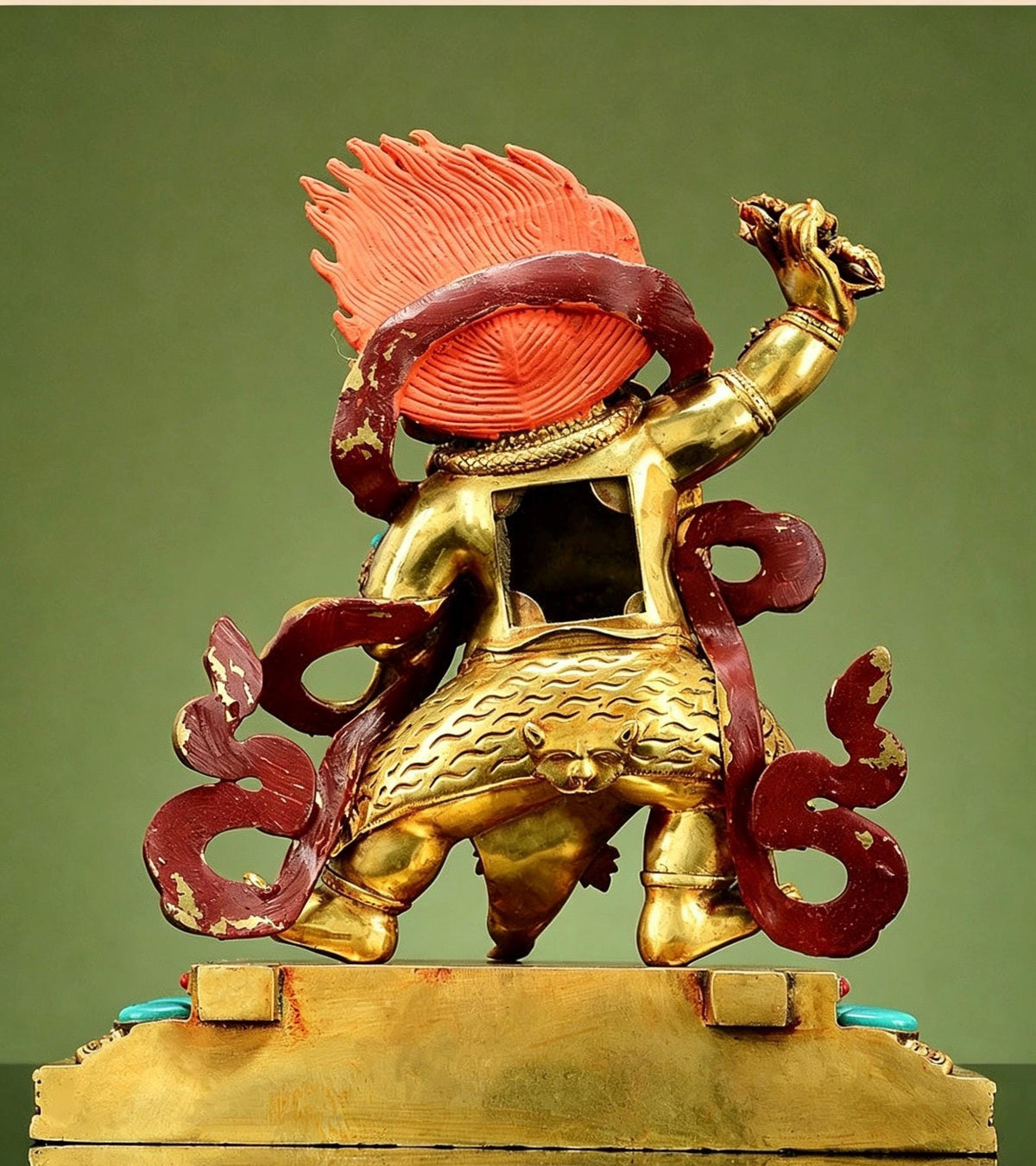 Gilt Brass Vajrapani Statue Wrathful Tibetan Buddhist Deity Mahabala Home Altar Decor Turquoise Inlaid Protection Guardian Bodhisattva