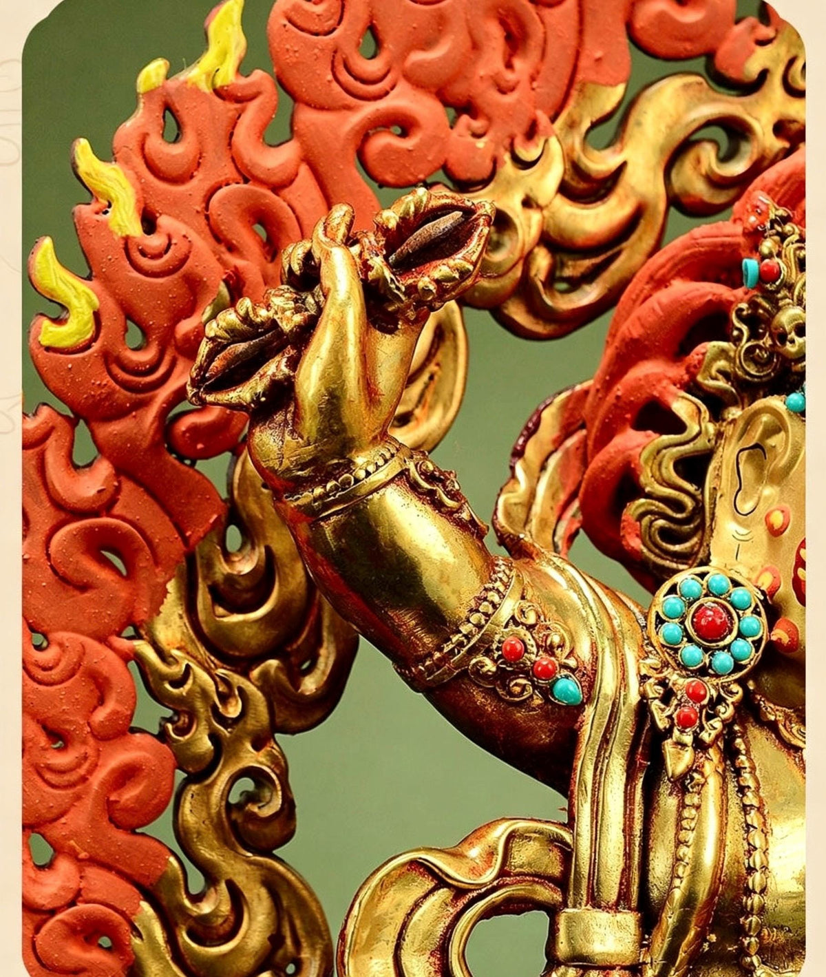 Gilt Brass Vajrapani Statue Wrathful Tibetan Buddhist Deity Mahabala Home Altar Decor Turquoise Inlaid Protection Guardian Bodhisattva