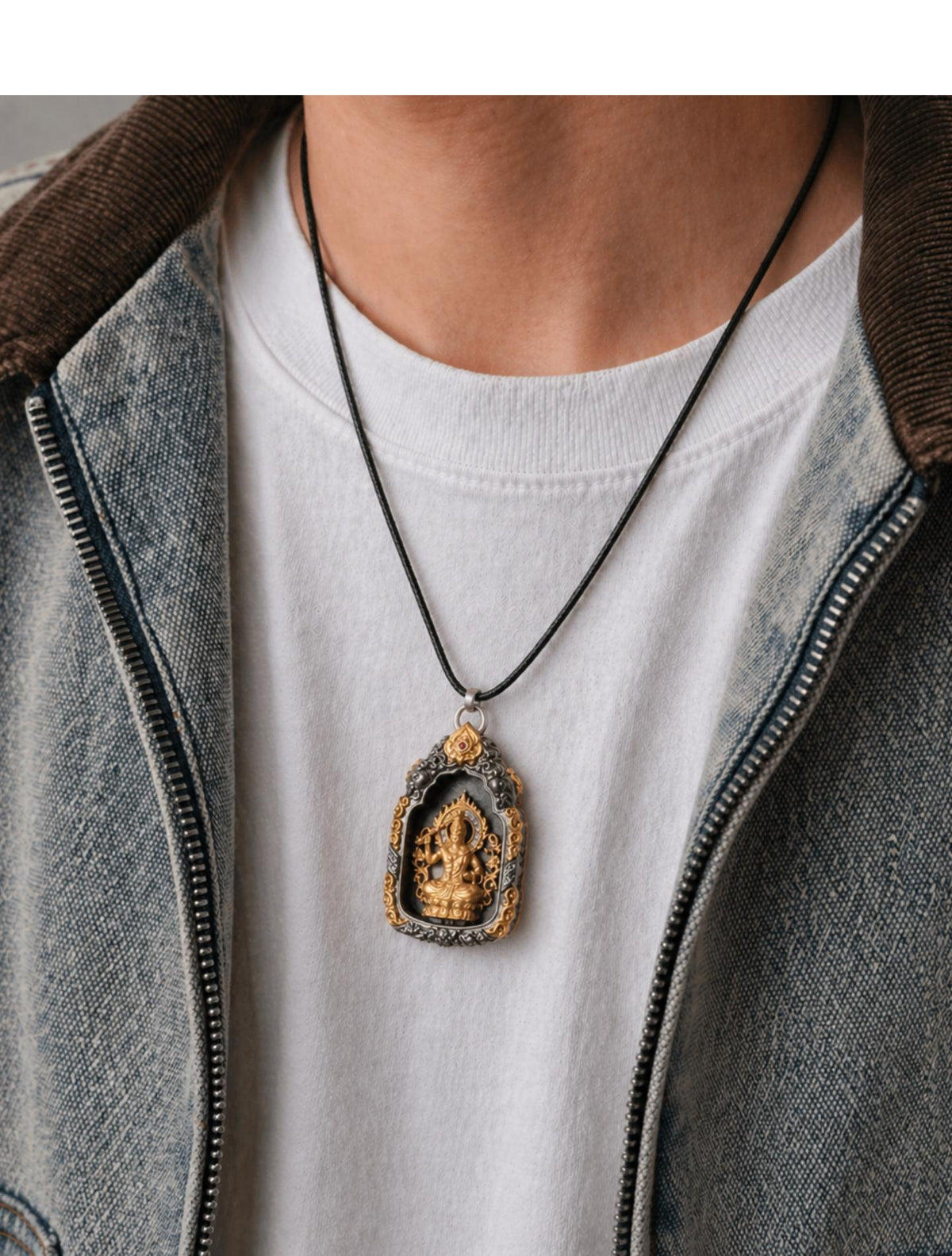 Buddhist Zodiac Guardian Amulet Necklace 24K Gold Over Sterling Silver Tibetan Protection Talisman Shurangama Mantra Gau Box Spiritual Gift