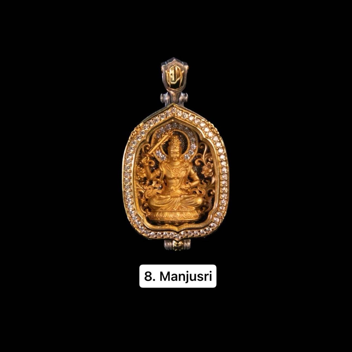 Gold Plated 925 Sterling Silver Lotus Leaf Gau Box Pendant, Vintage Handcrafted Prayer Box Necklace with White CZ Diamond, Mindful Keepsake