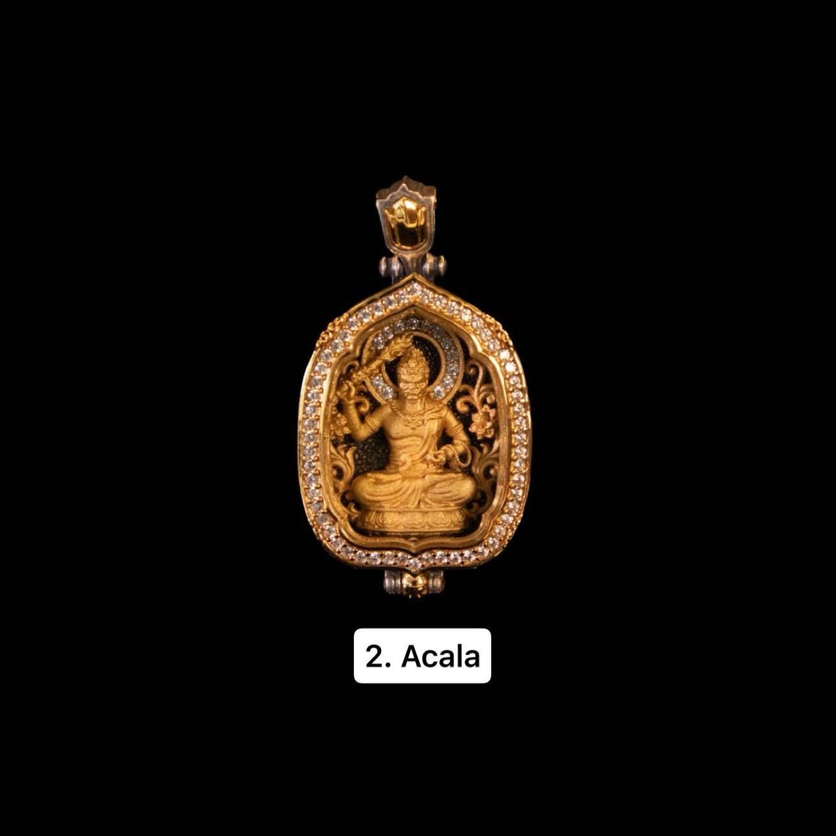 Gold Plated 925 Sterling Silver Lotus Leaf Gau Box Pendant, Vintage Handcrafted Prayer Box Necklace with White CZ Diamond, Mindful Keepsake
