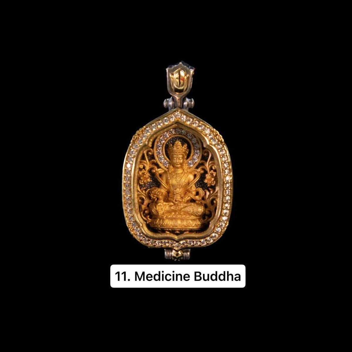 Gold Plated 925 Sterling Silver Lotus Leaf Gau Box Pendant, Vintage Handcrafted Prayer Box Necklace with White CZ Diamond, Mindful Keepsake