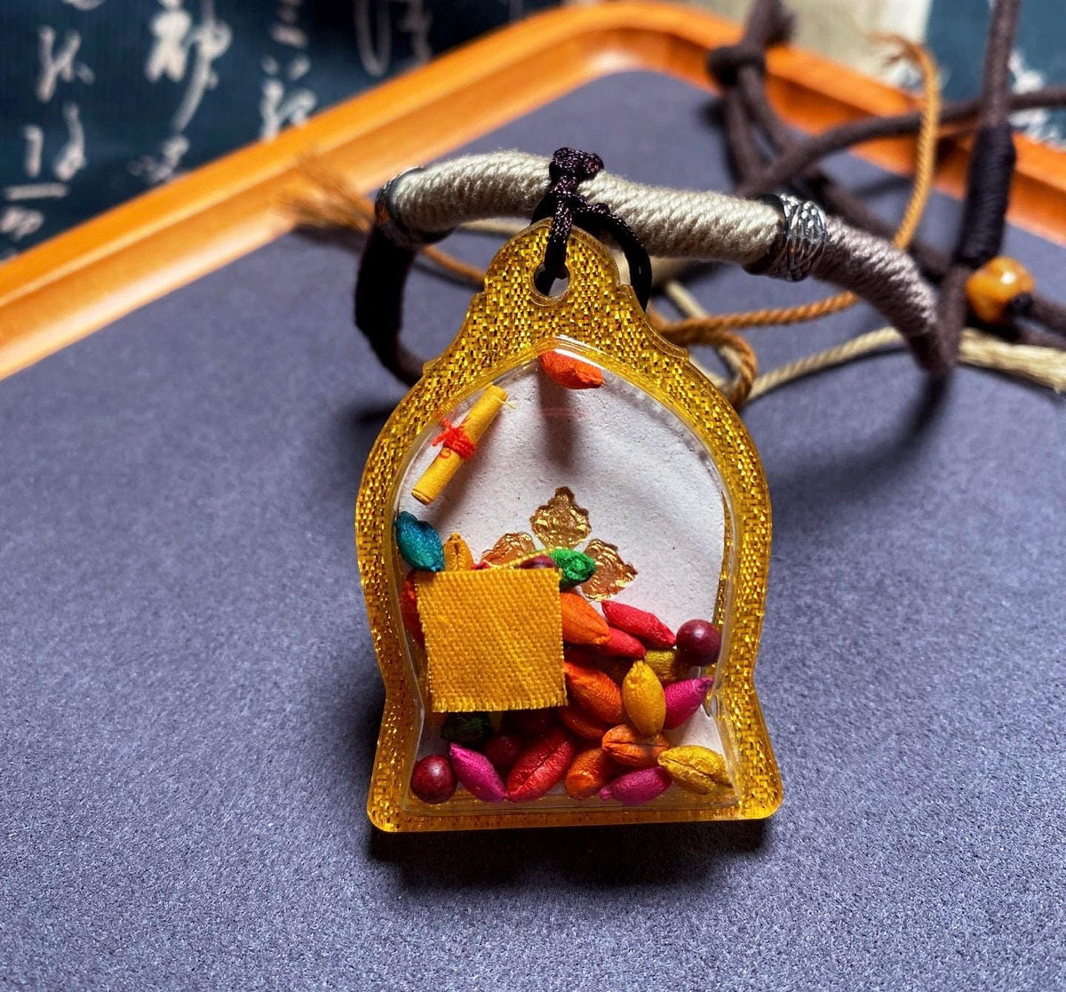 Handpainted Yamantaka Tsa Tsa Pendant, Mineral Pigment Miniature Thangka, Tibetan Sacred Ash Amulet, Buddhist Wrathful Deity Necklace