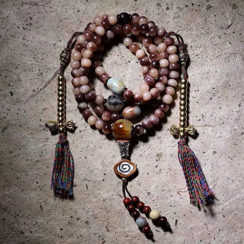 EverestArtStudios Reclaimed Tibetan Natural Camel Bone 108 Mala Beads Handmade Prayer Bracelet Meditation Necklace