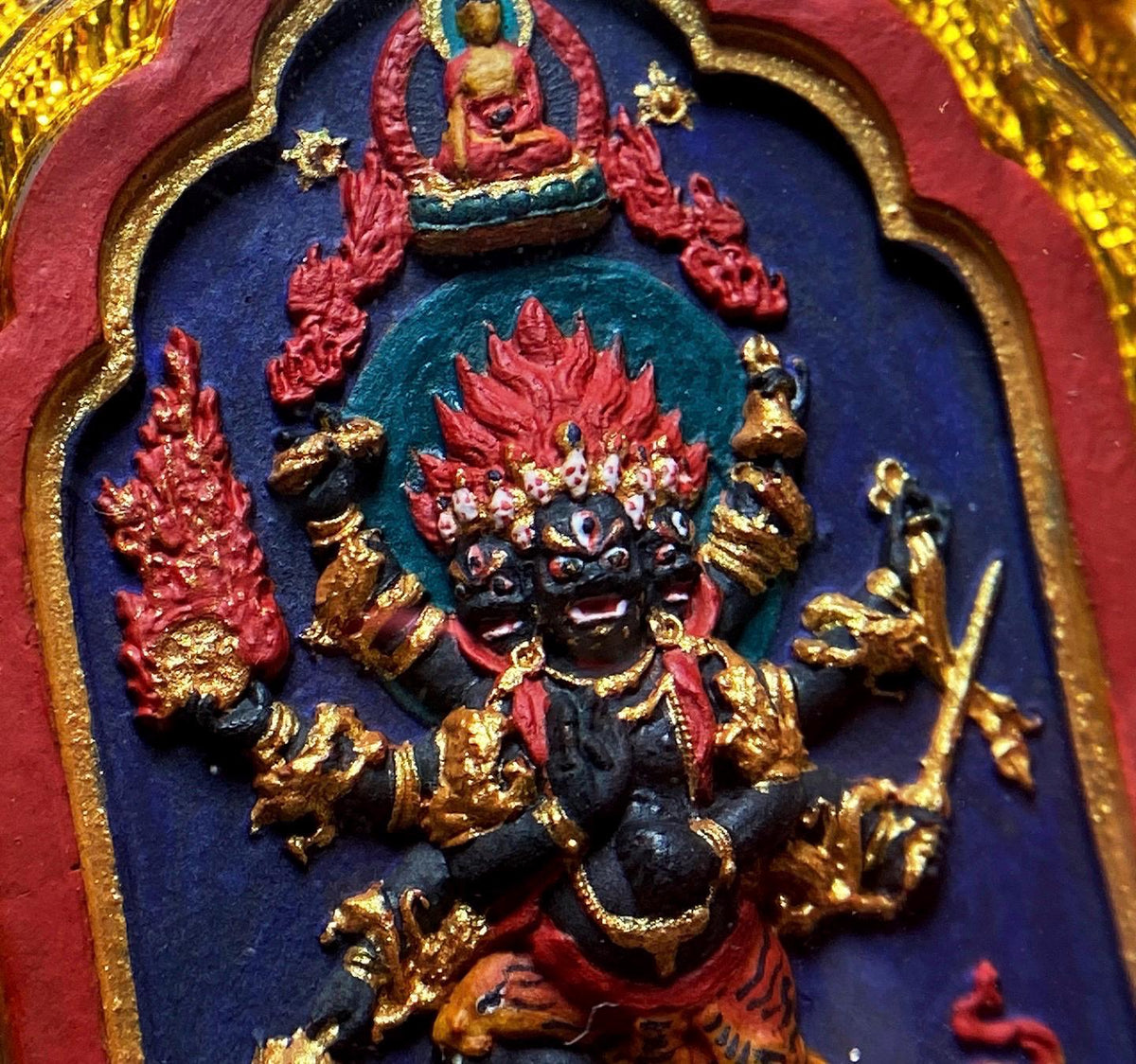 Handpainted Ucchusma Vajra Tsa Tsa Pendant, Mineral Pigment Miniature Thangka, Tibetan Gau Box Necklace, Sacred Buddhist Protection Talisman