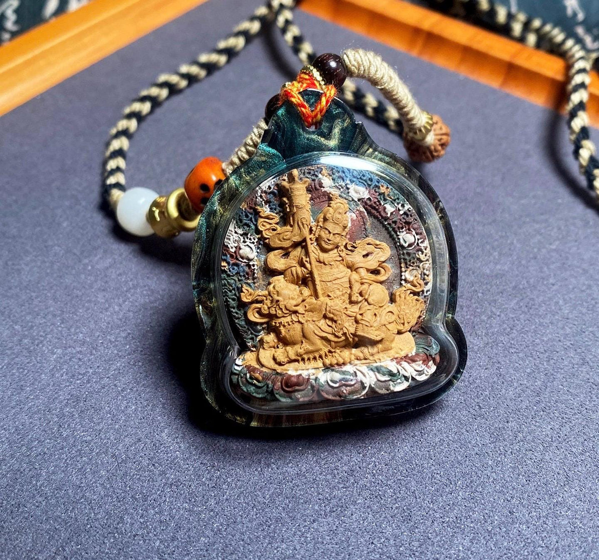 Handpainted Vaisravana Tsa Tsa, Tibetan Wealth King Clay Amulet, Mineral Pigment Gau Box Pendant, Miniature Thangka Gift