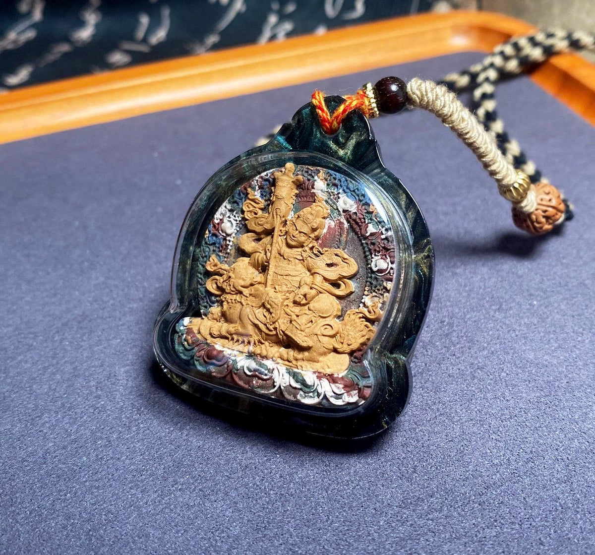 Handpainted Vaisravana Tsa Tsa, Tibetan Wealth King Clay Amulet, Mineral Pigment Gau Box Pendant, Miniature Thangka Gift