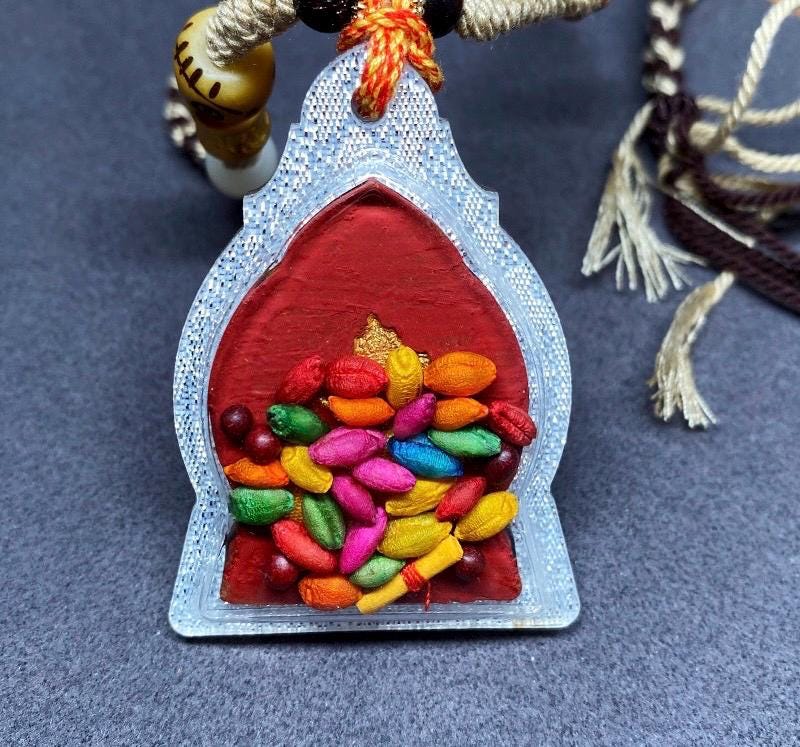 Handpainted Four Armed Chenrezig Tsa Tsa, Tibetan Avalokiteshvara Clay Amulet, Mineral Pigment Gau Box Pendant, Miniature Thangka Gift