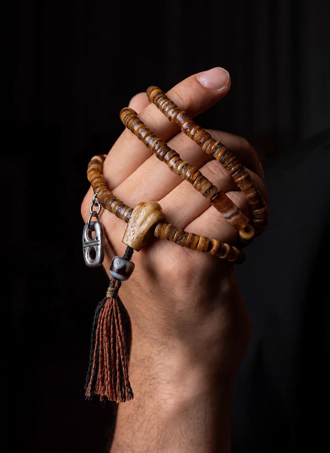 EverestArtStudios Vintage Tibetan Yak Bone Gaga Mala | 108 Bead Prayer Necklace | 8mm Handmade Buddhist Meditation Rosary