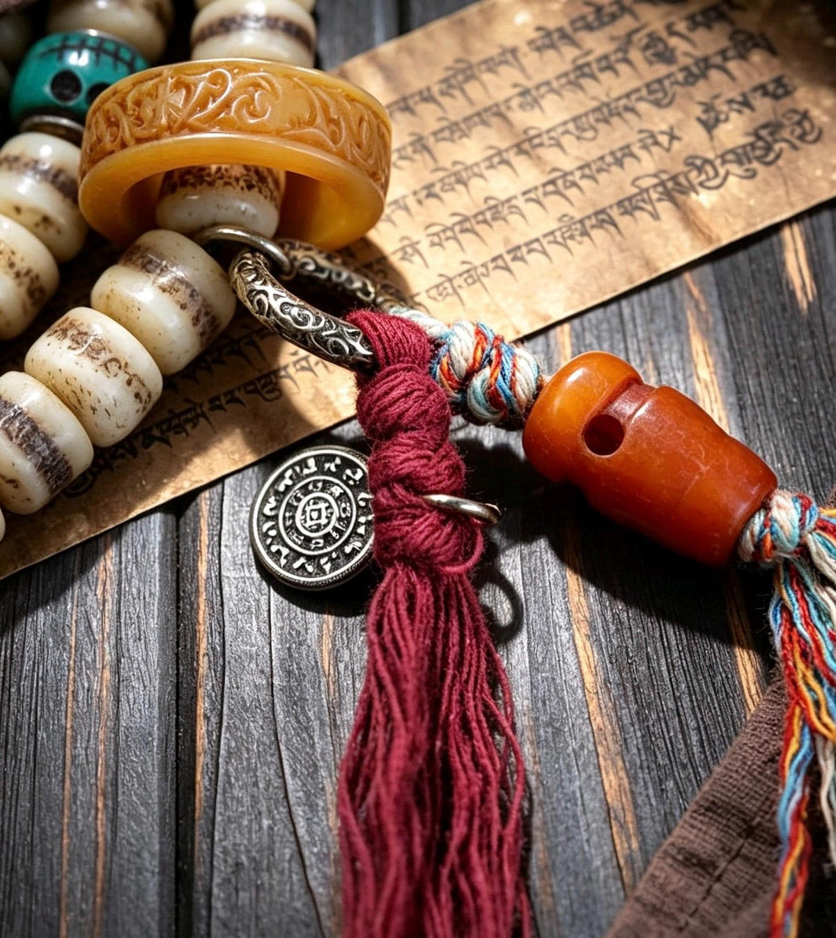 EverestArtStudios Vintage Handmade Original Design Tibetan Yak Bone Barrel Bead 108 Mala Necklace & Wrap Bracelet