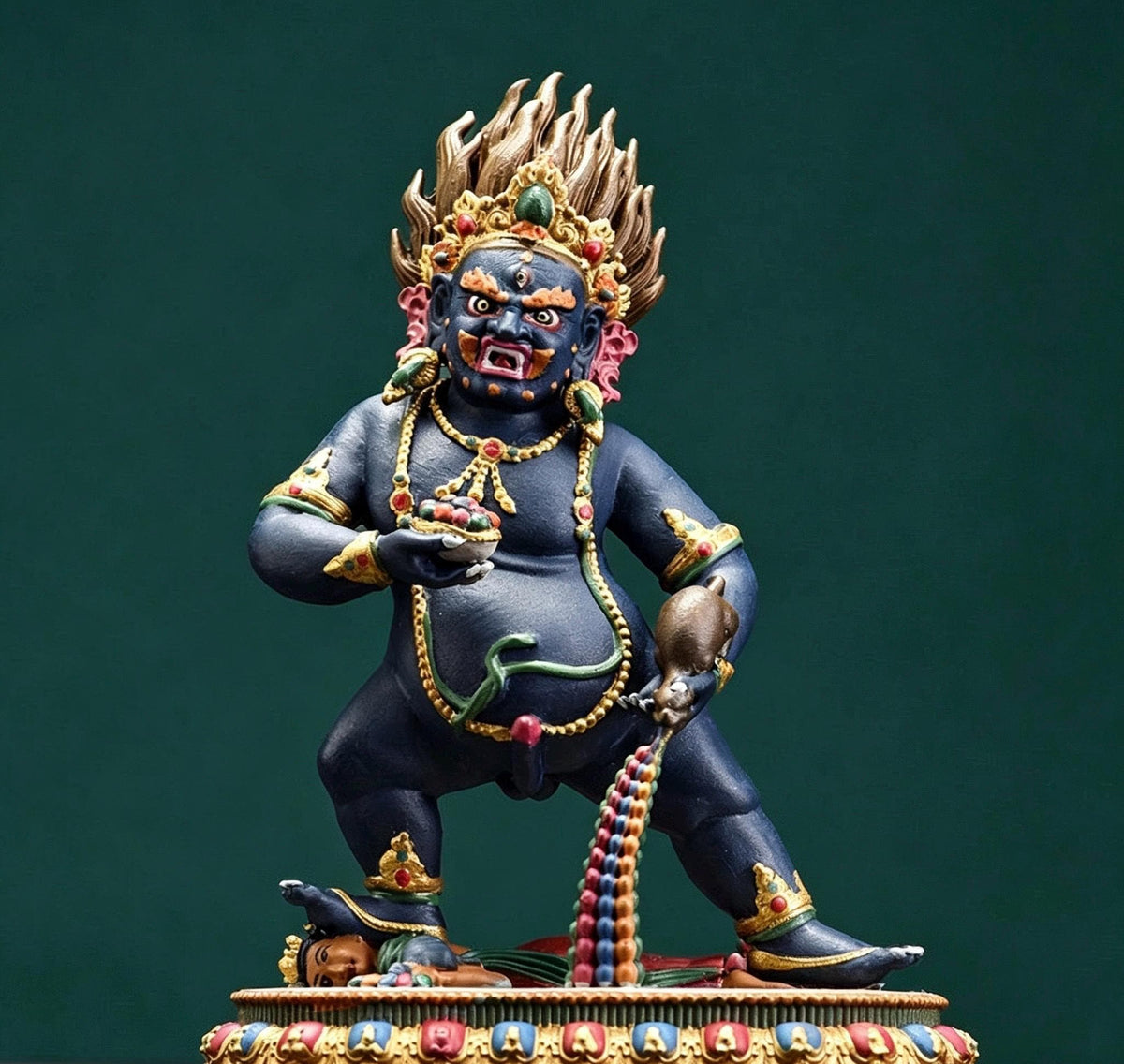 Painted Solid Copper Kagyu Mahakala Statue 11cm, Handcrafted Tibetan Buddhist Guardian Deity, Portable Vajrayana Altar Decor Gift
