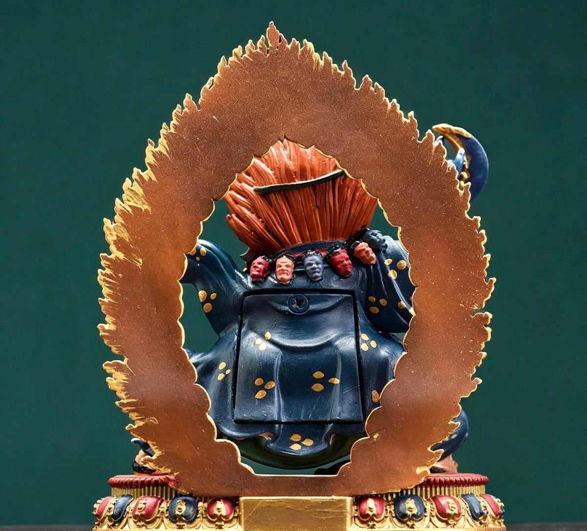 Painted Solid Copper Kagyu Mahakala Statue 11cm, Handcrafted Tibetan Buddhist Guardian Deity, Portable Vajrayana Altar Decor Gift