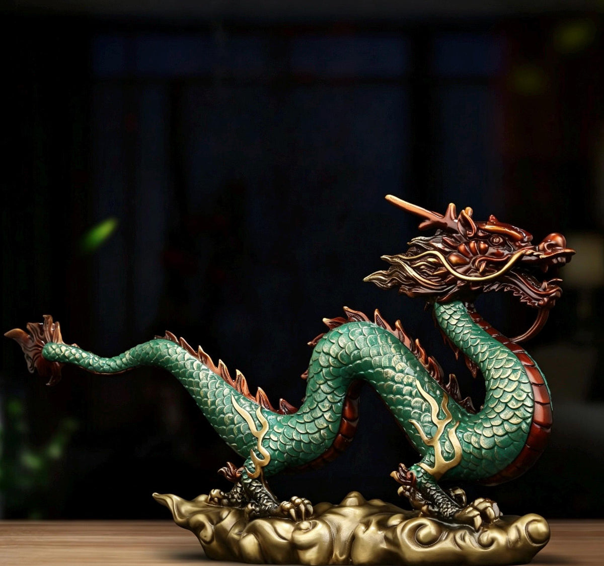 Brass Azure Dragon Statue, Feng Shui Wealth Mascot for Office & Living Room, Business Prosperity Decor Gift