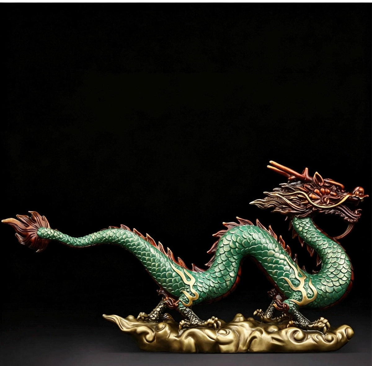 Brass Azure Dragon Statue, Feng Shui Wealth Mascot for Office & Living Room, Business Prosperity Decor Gift