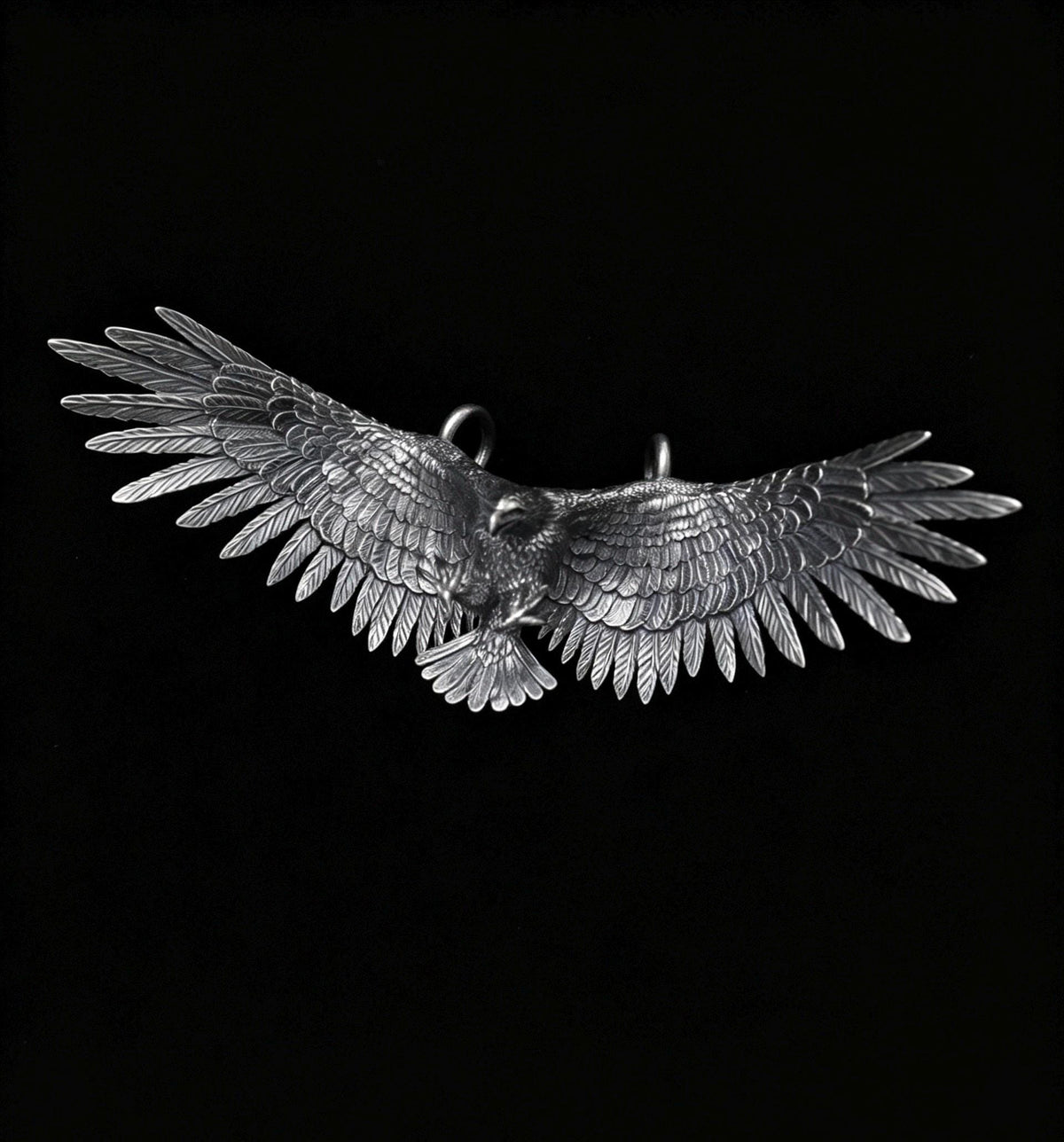 925 Sterling Silver Soaring Eagle Pendant Necklace, Vintage Flying Hawk Charm, Large Wingspan Eagle Jewelry, Biker Gift for Men