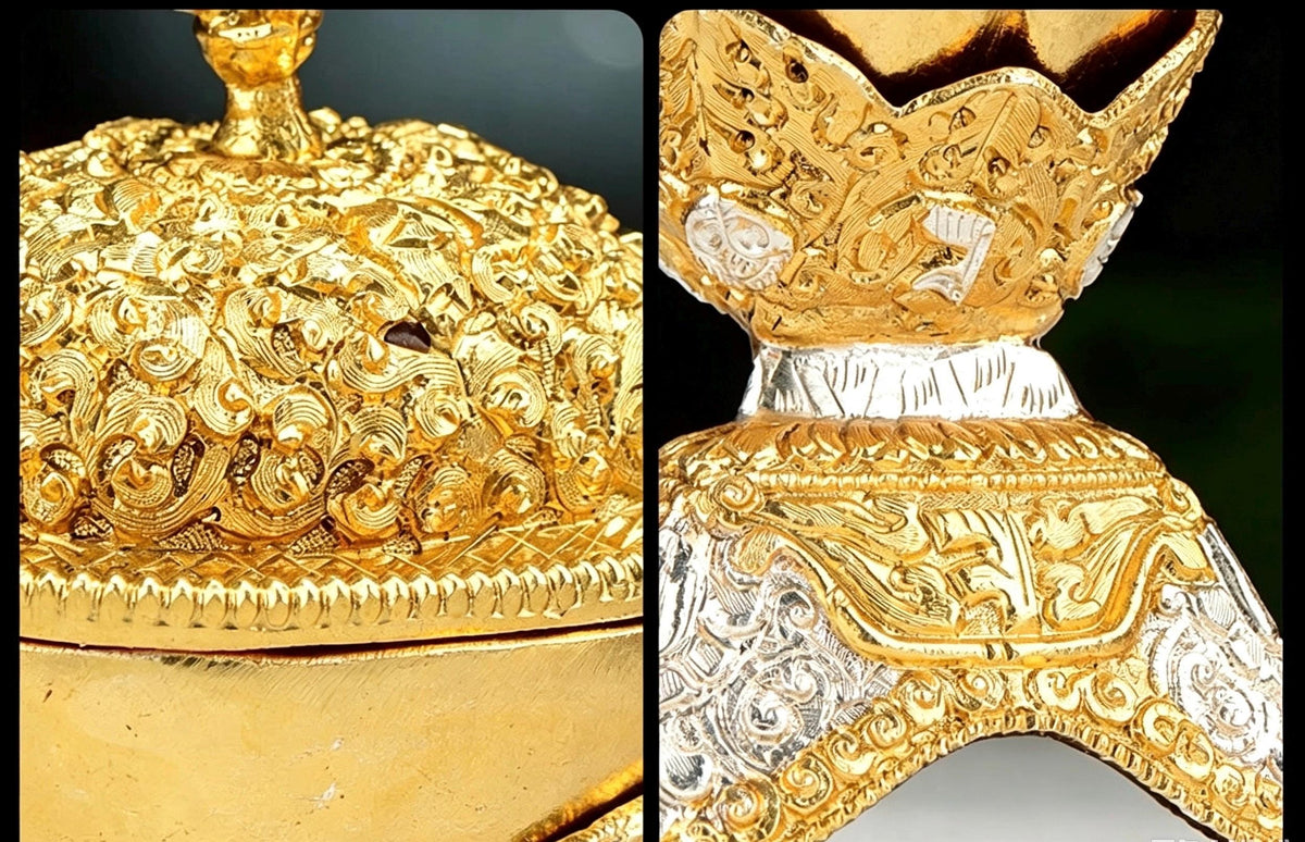 Handcrafted Nepalese Brass Topa Offering Bowl, Gilt Gold Silver Finish Tibetan Shrine Decor, Altar Vessel Home Ornament