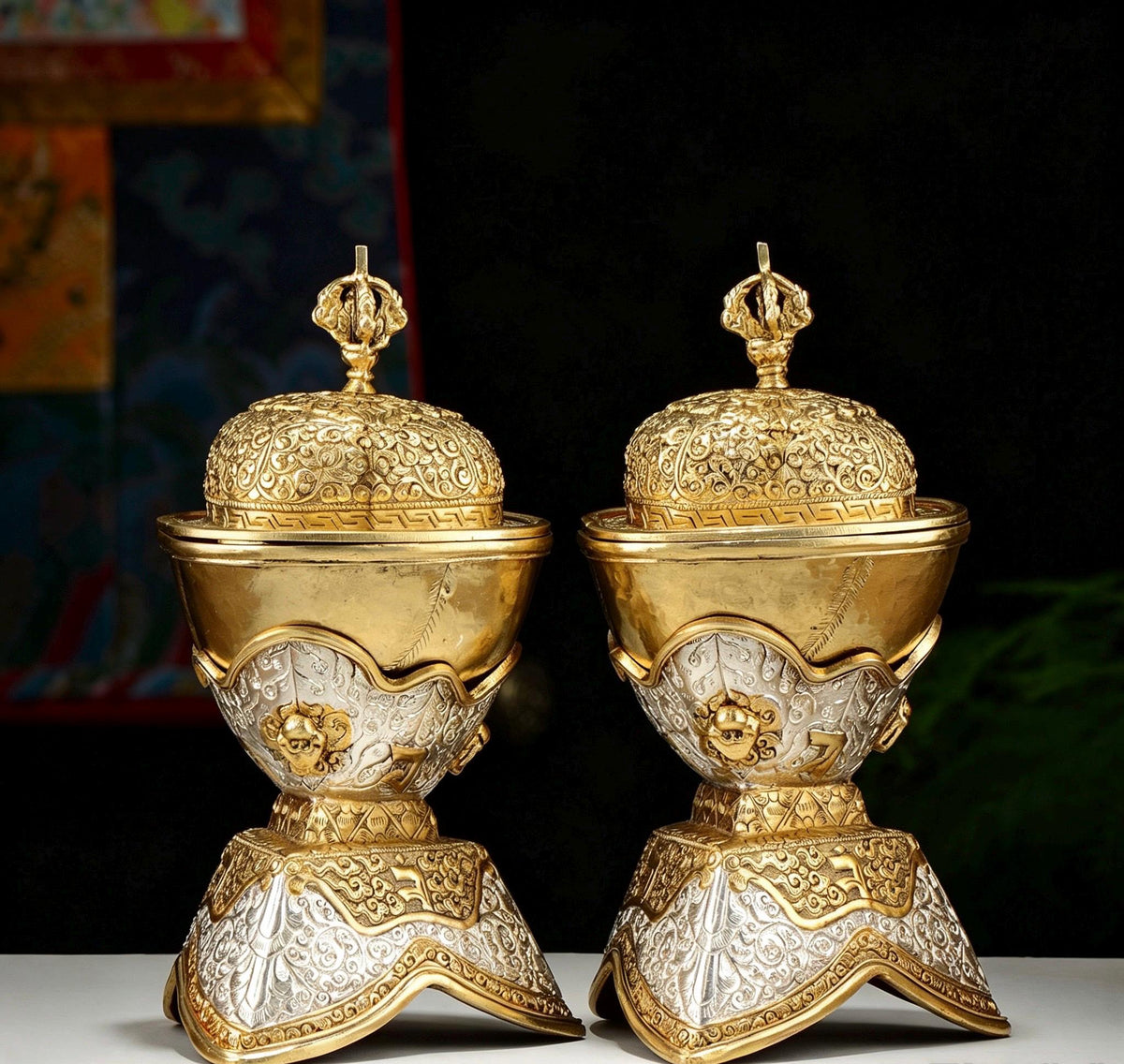 Handcrafted Nepalese Brass Topa Offering Bowl, Gilt Gold Silver Finish Tibetan Shrine Decor, Altar Vessel Home Ornament