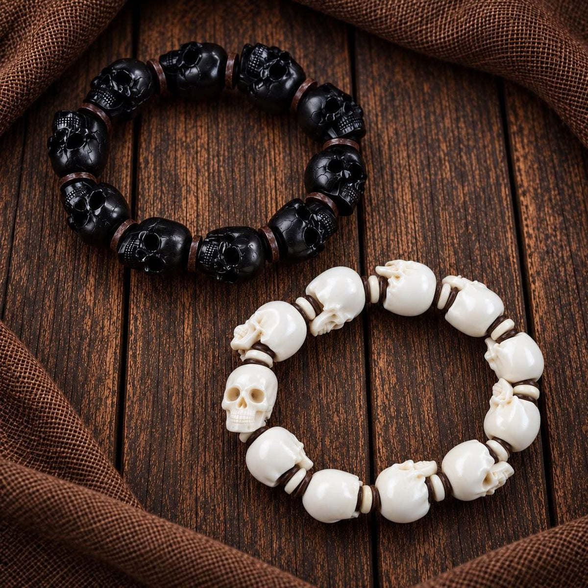 EverestArtStudios Tibetan Skull Bracelet – Hand-Carved Black Ox Horn & White Antler