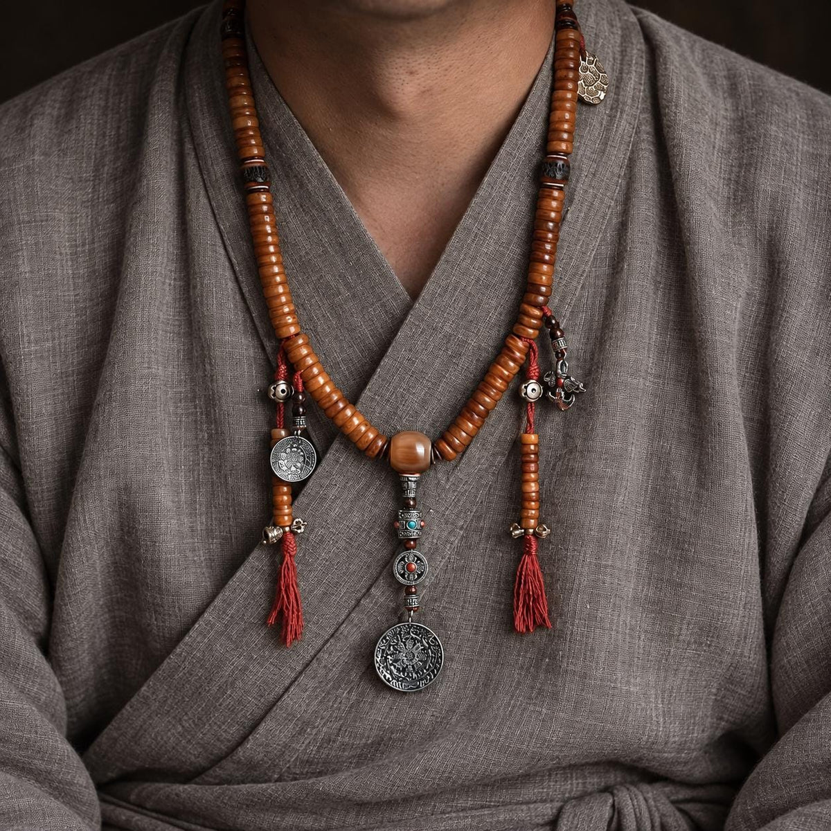 EverestArtStudios 108-Bead Yak Bone Mala Necklace, 12mm Tibetan-Style Prayer Beads, Counters and Pendants
