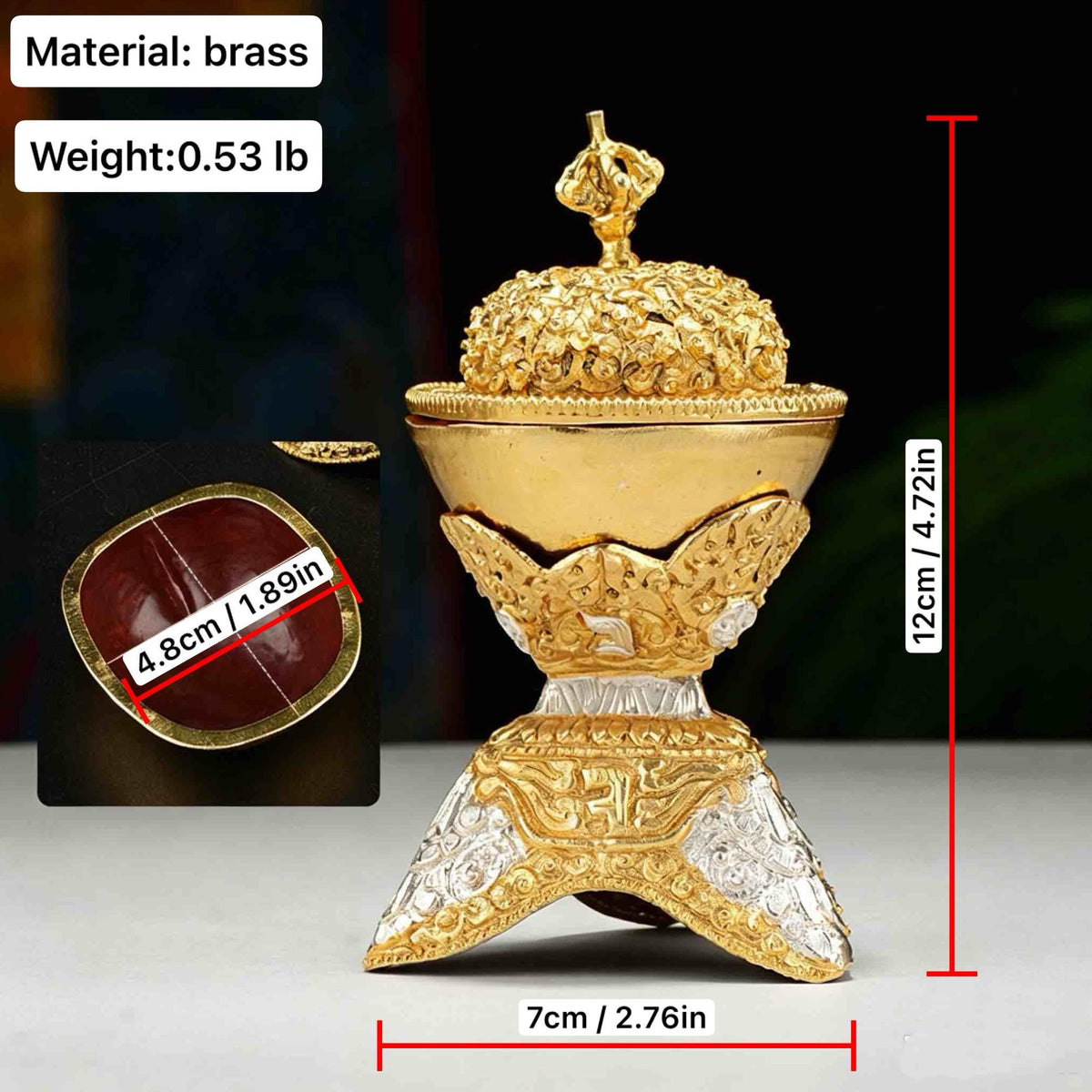 Handcrafted Nepalese Brass Topa Offering Bowl, Gilt Gold Silver Finish Tibetan Shrine Decor, Altar Vessel Home Ornament