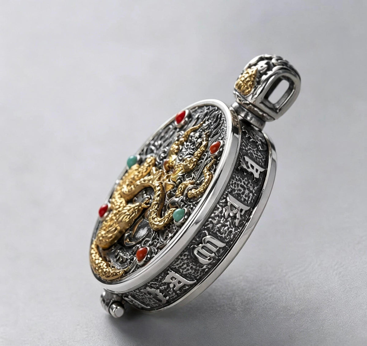 Handcrafted S925 Silver Brass Garuda Gau Box Pendant Openable Locket Turquoise Agate Tibetan Necklace Charm Gift for Him Her