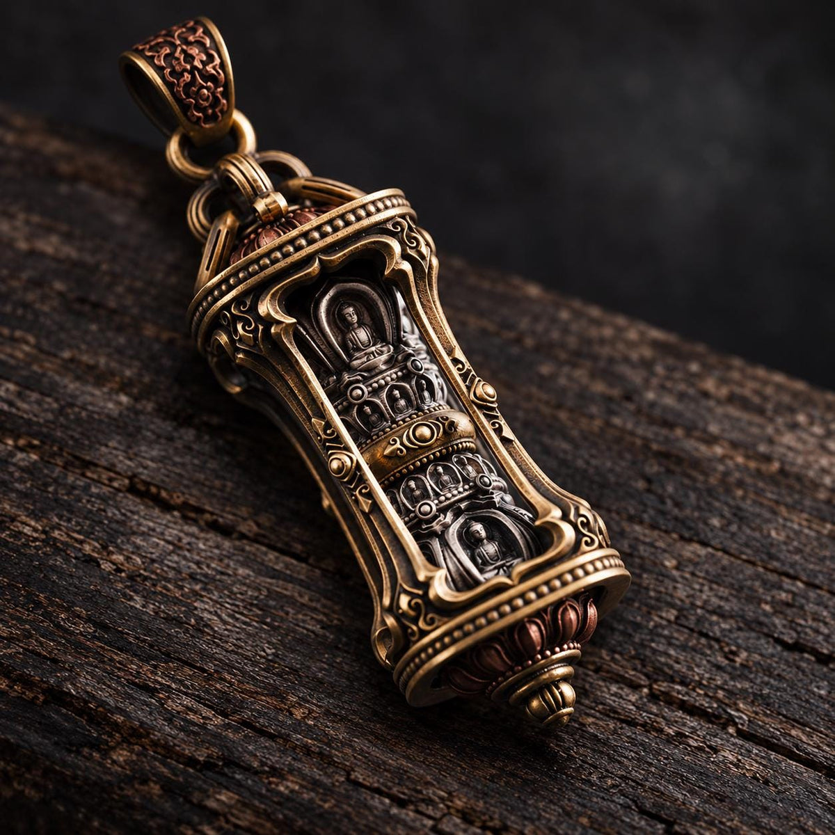 EverestArtStudios Rotating Buddha Pendant, Brass Copper or S925 Silver, Buddhist Relief, Optional Short Braided Strap