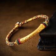 EverestArtStudios 1 gram 999 Fine Gold Six Syllable Mantra Cord Bracelet, Large 38 mm Tube, Red Black or Multicolour Buddhist Wrist Bracelet