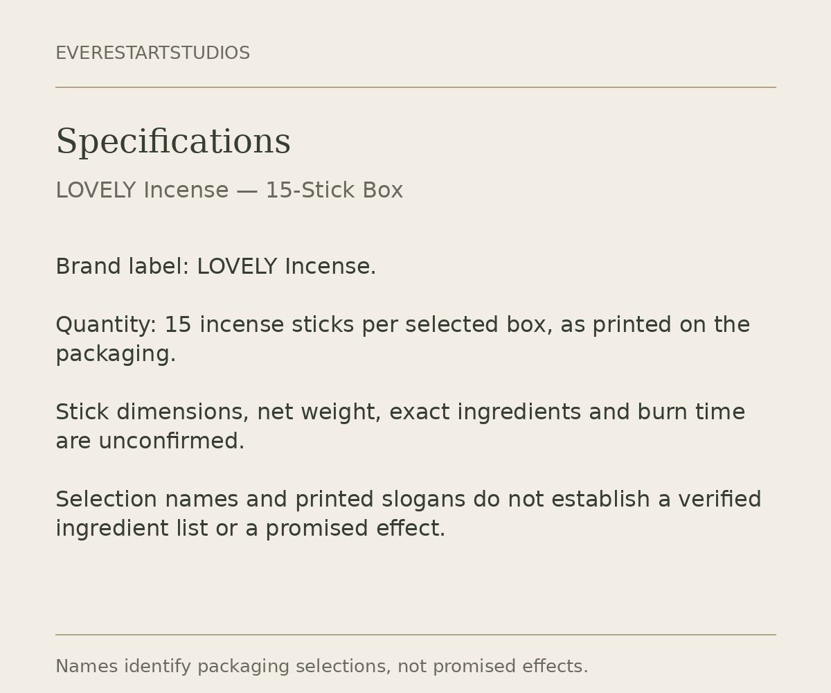 LOVELY 15-stick incense box: specifications