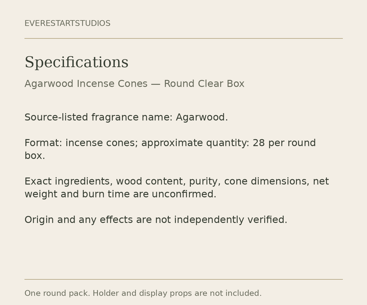 Round agarwood incense cone pack: specifications