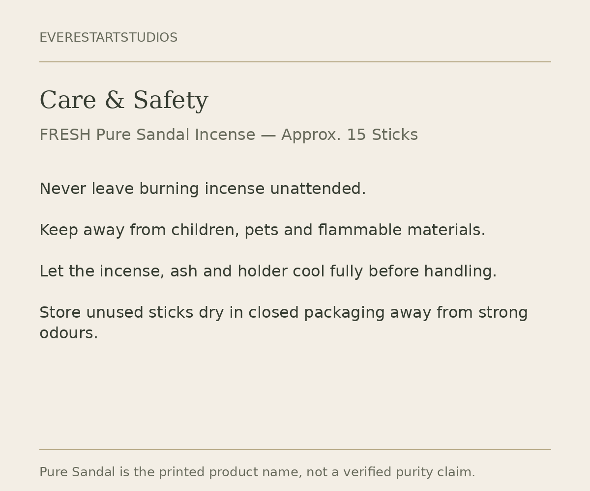 FRESH Pure Sandal incense retail box: care