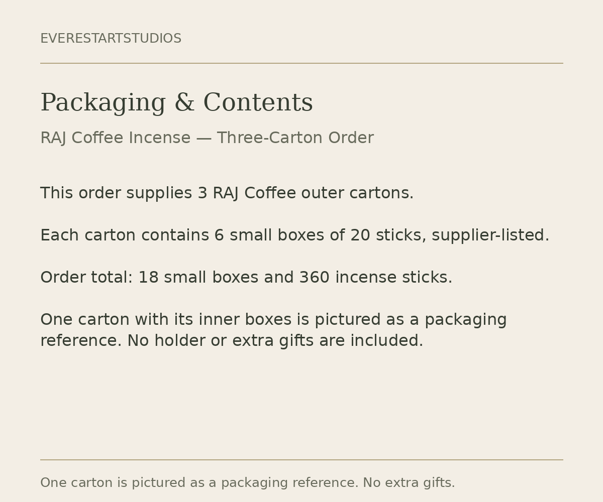 RAJ Coffee three-carton order: packaging