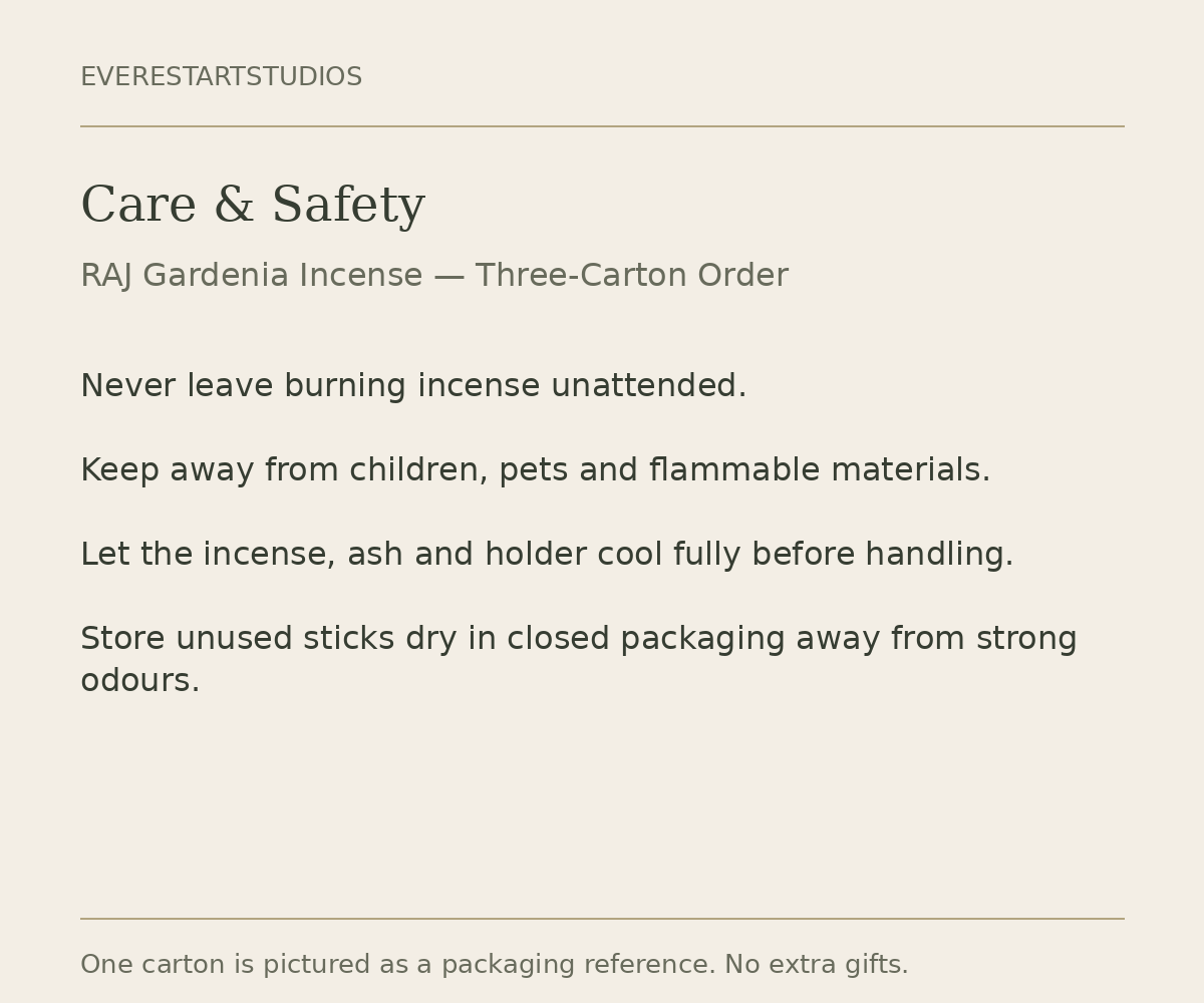 RAJ Gardenia three-carton order: care