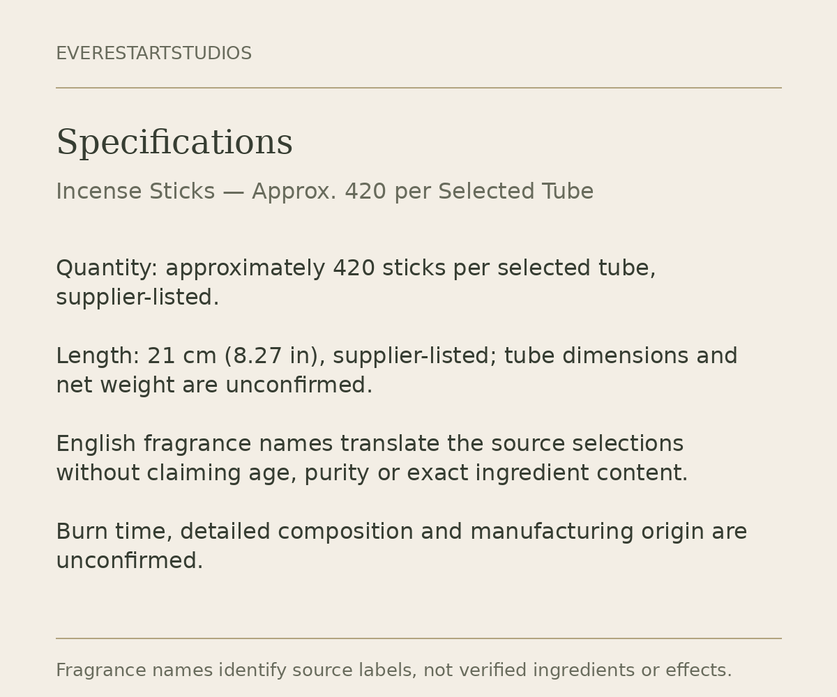 Single-tube incense approx420sticks: specifications