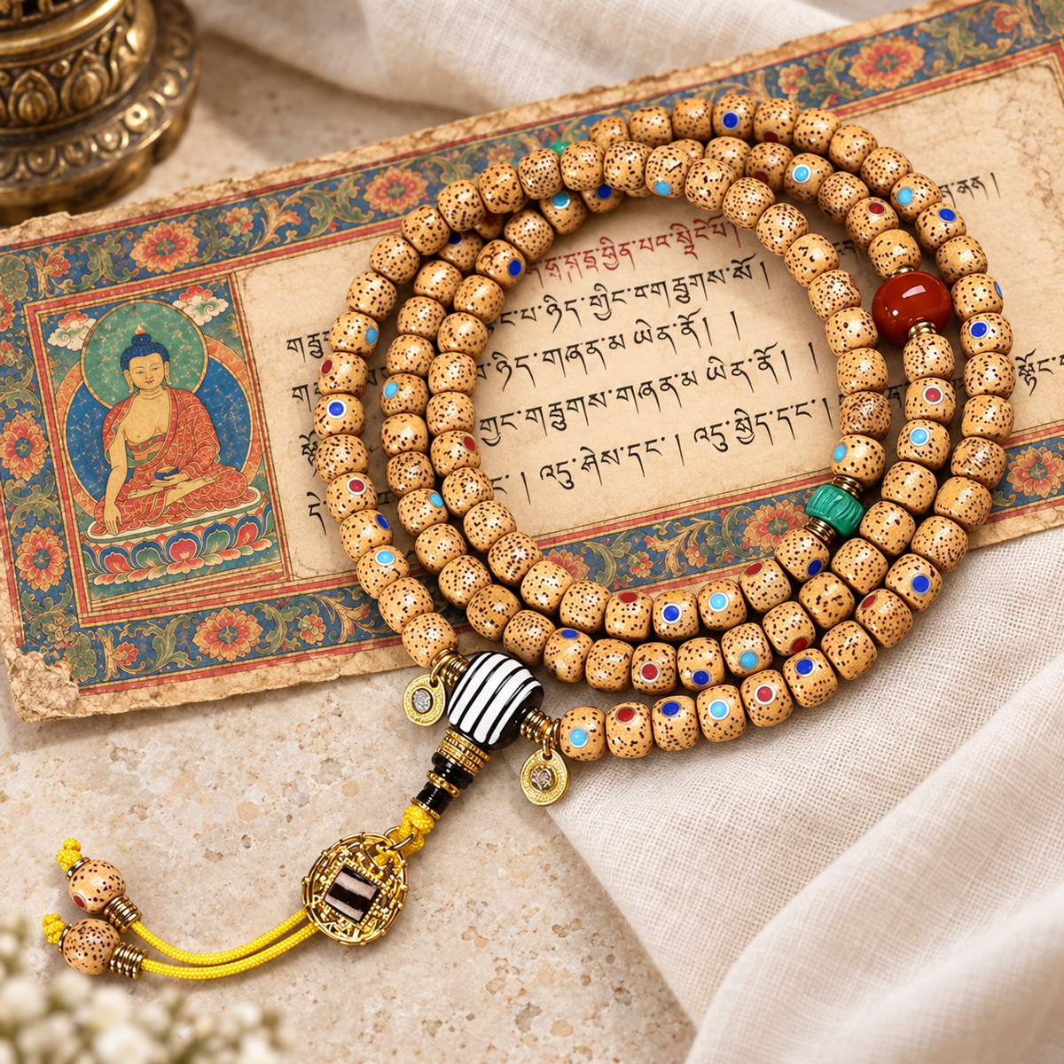 Inlaid Xingyue Bodhi Tibetan mala — full product