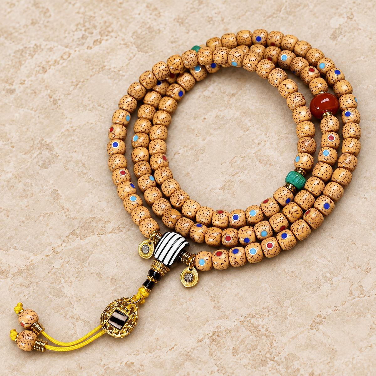 Inlaid Xingyue Bodhi Tibetan mala — overall display