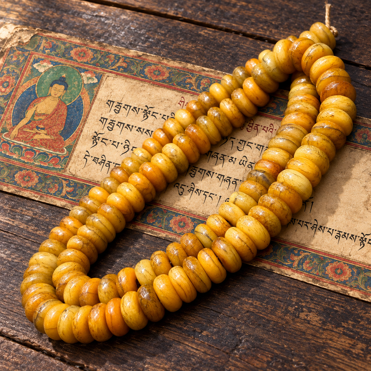 EverestArtstudios Natural Golden-Yellow Camel Bone 108-Bead DIY Mala Strand — full product