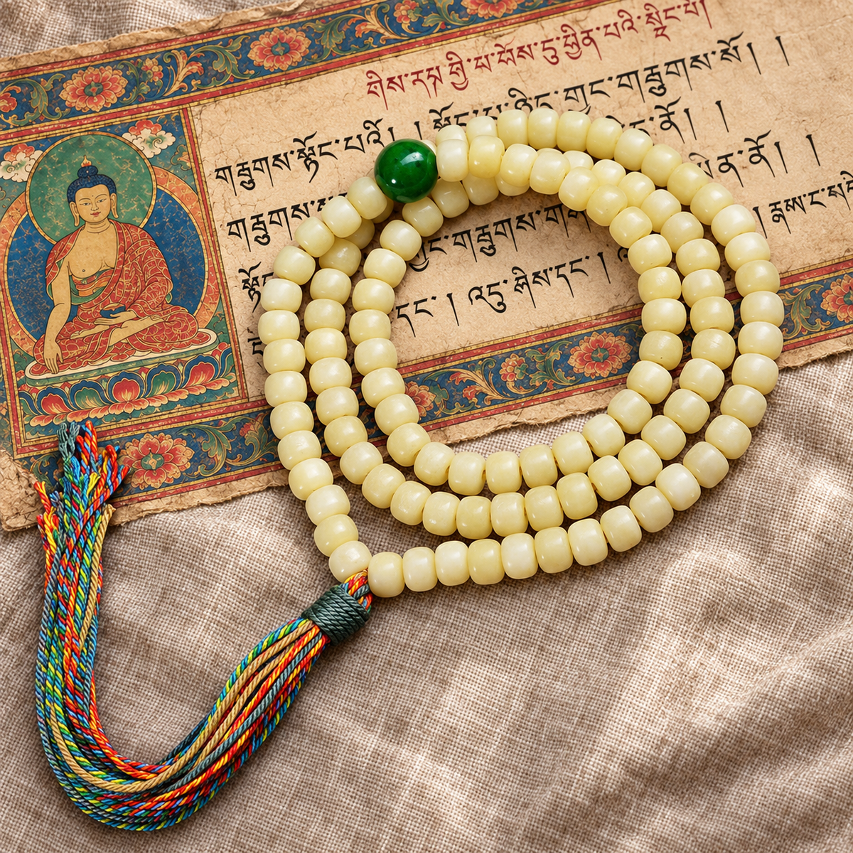 EverestArtstudios Natural Golden-Yellow Camel Bone Barrel-Bead 108-Bead Mala — full product