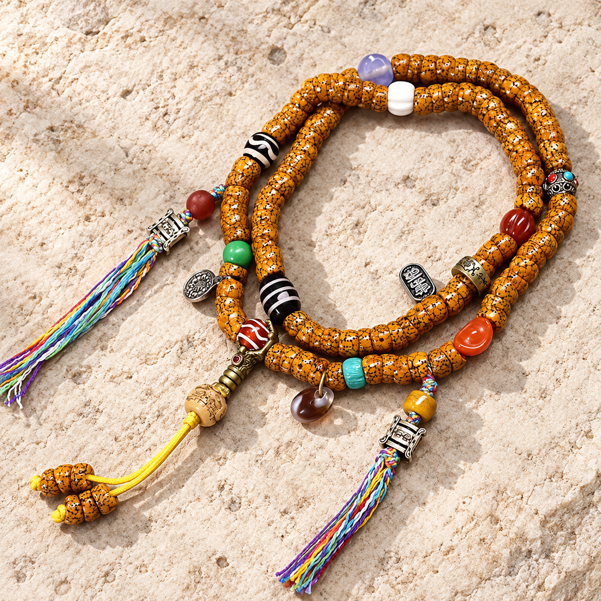 EverestArtstudios Natural Jade-Finished Crackled Xingyue Bodhi 108-Bead Mala — overall display
