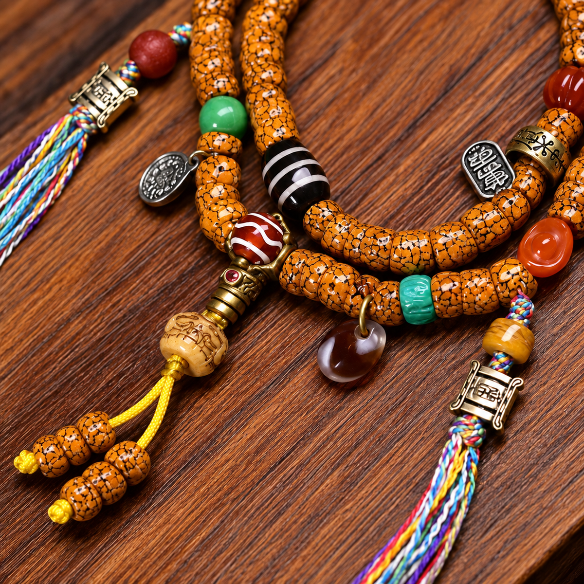 EverestArtstudios Natural Jade-Finished Crackled Xingyue Bodhi 108-Bead Mala — connection detail