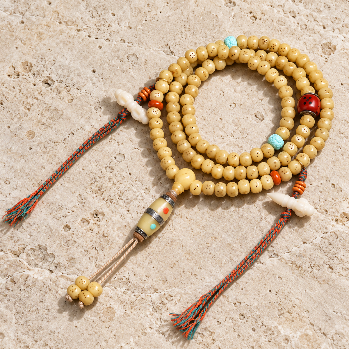 Camel bone Tibetan mala — overall display