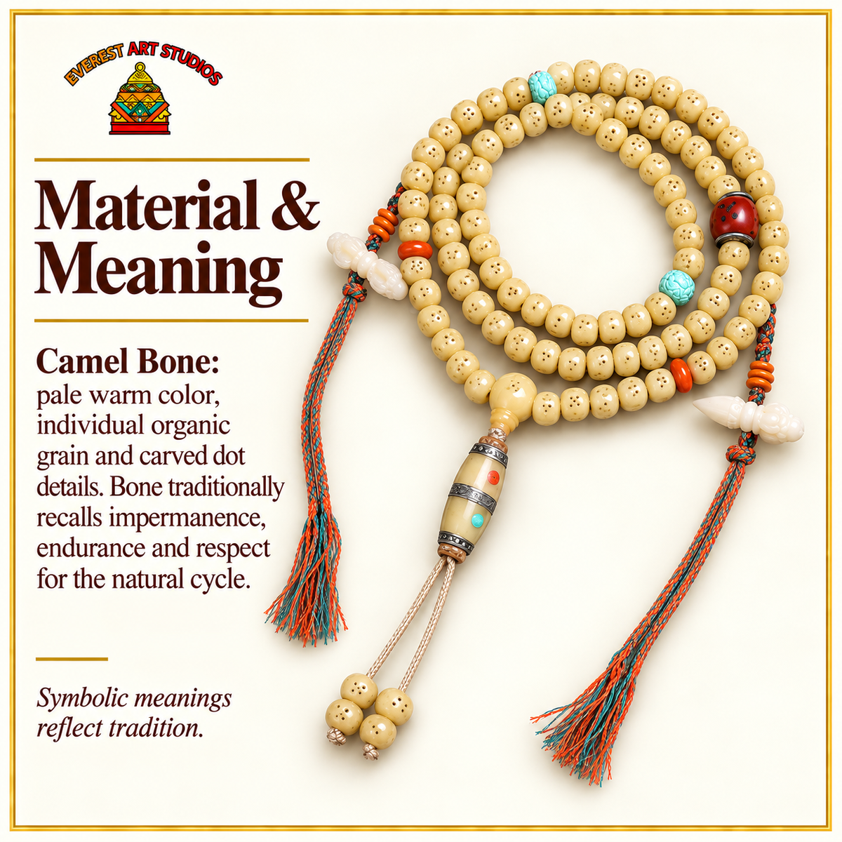 Camel bone Tibetan mala — materials meaning