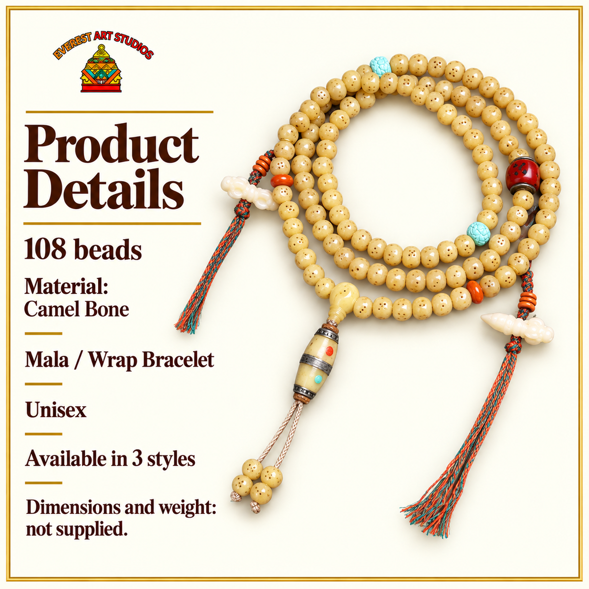 Camel bone Tibetan mala — specifications