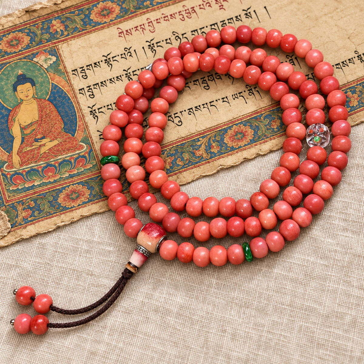 EverestArtstudios Natural Full-Blood Camel Bone 108-Bead Mala with Glass and Bone Guru Bead — full product