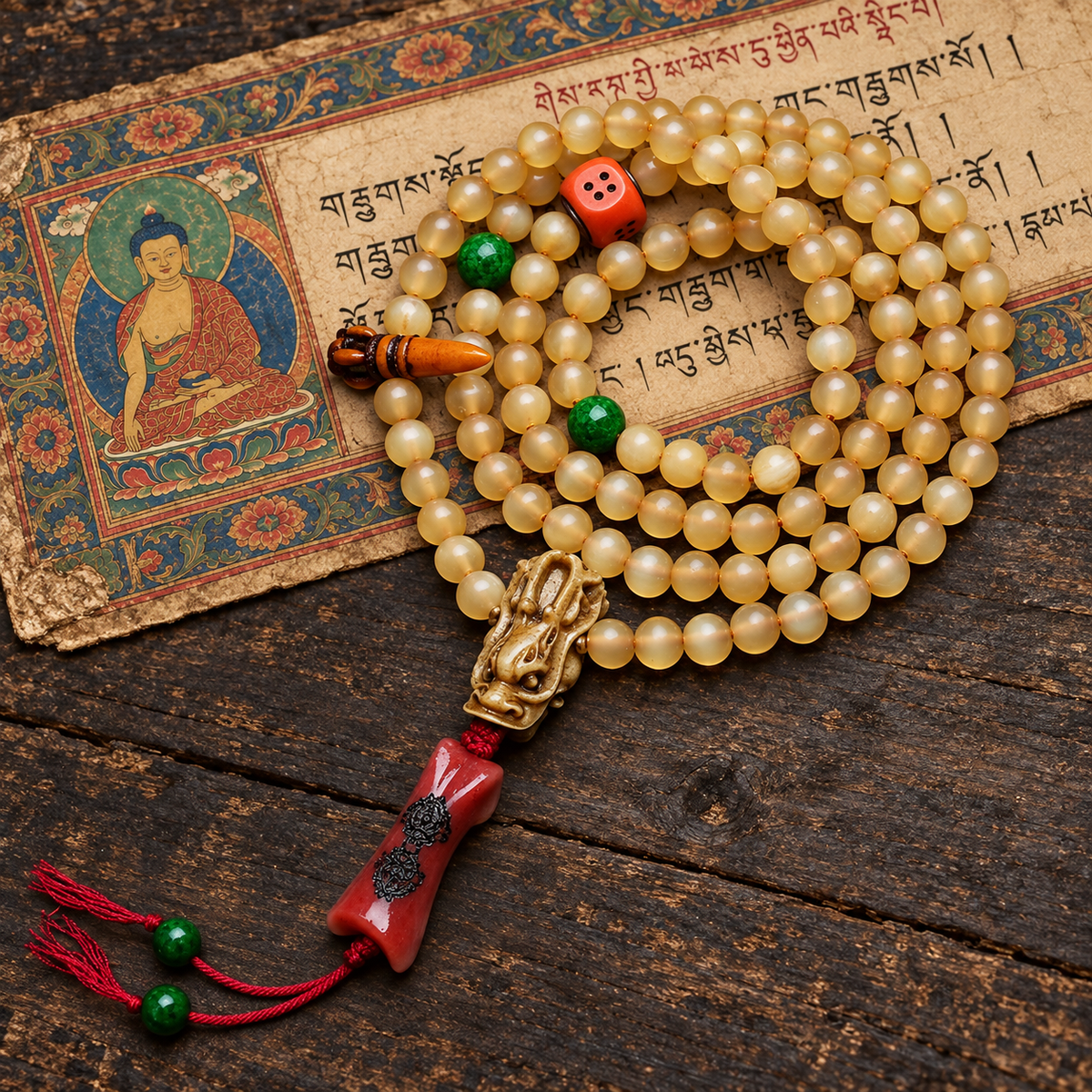 EverestArtstudios 108-Bead Mala with Agate and Bone Accents — full product