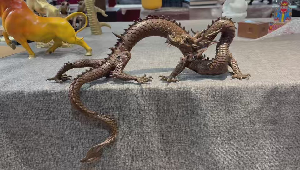 Load video: Brass Dragon Statue: Tibetan Feng Shui Home Office Decor