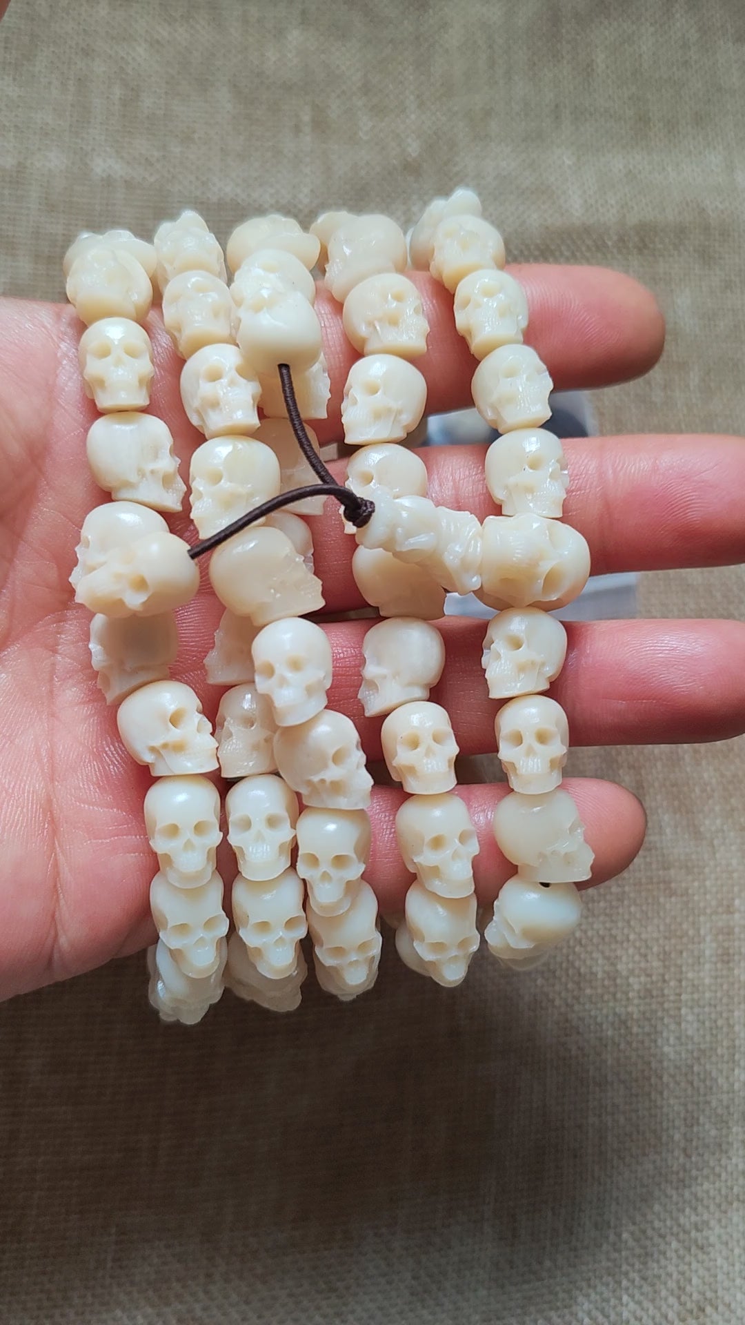 Load video: Yak Bone Skull Mala Bracelet: Tibetan Buddhist Prayer Beads